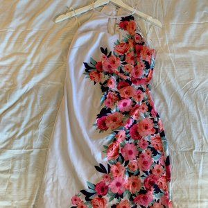 Guess LA womens white pink floral keyhole halter scuba bodycon size 8 dress
